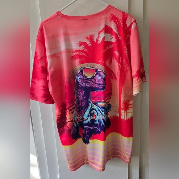 Vibrant Dinosaur Graphic T-Shirt Red Pink Purple NWT - Picture 4 of 4